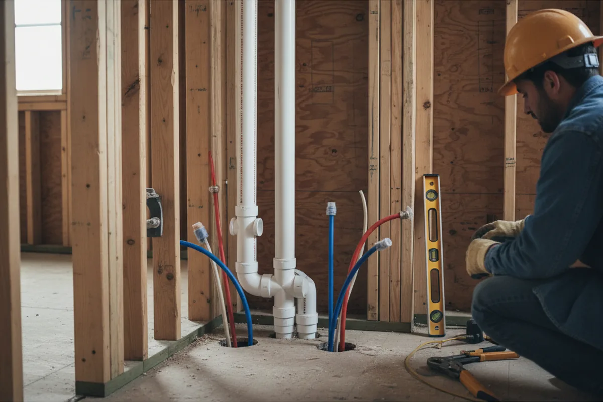 Drain and supply rough-in during Sump Pump Repair in Freeland